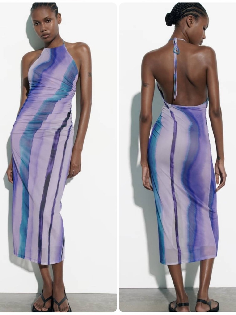 Zara Bloggers Favorite Printed Tulle Halter Sleeveless Lavender Dress Sz Small. - Picture 3 of 14